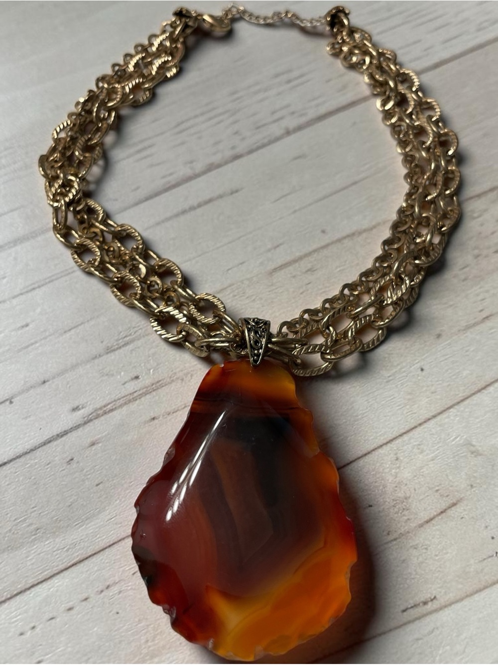 Gold Chain Necklace with Orange Agate Pendant